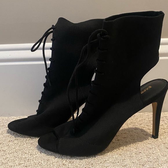 NWOT // Express - Lace Up Peep Toe Cut Out Heel Stiletto - Picture 2 of 5